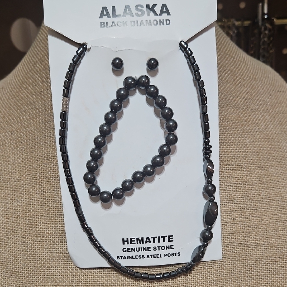 Alaska Black Diamond Hematite Jewelry Set